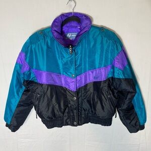 Vintage Ditrani Black Turquoise Purple Snow Ski Jacket Winter Coat L